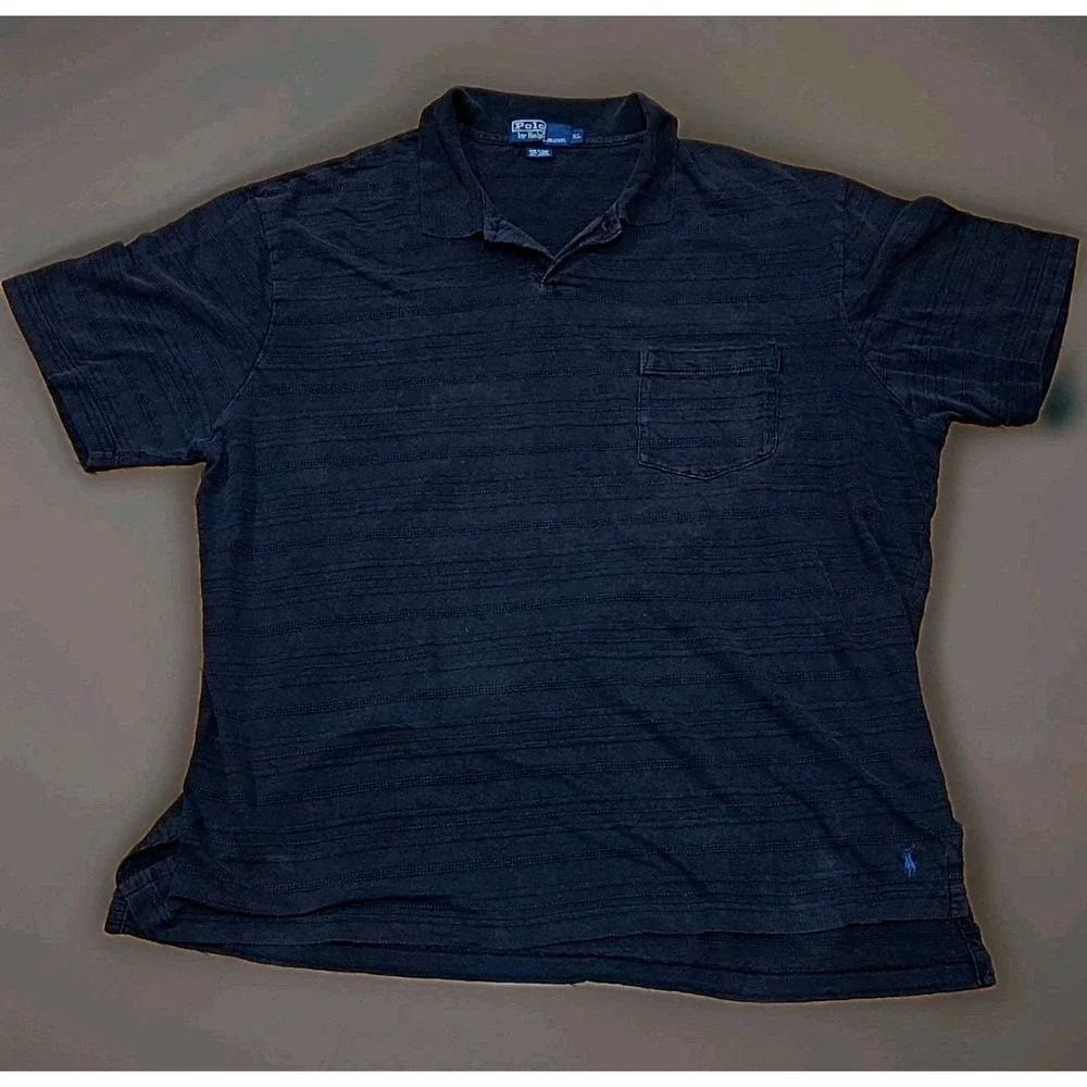 Polo Ralph Lauren Linen Cotton Polo Shirt XL Navy Textured Stripe Made In Peru